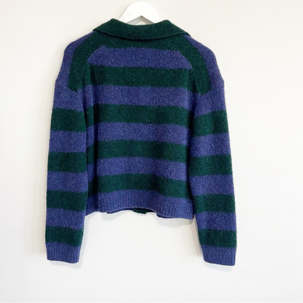 BOGO! RAILS Amber Collar Cardigan Sweater Oxford Stripe Purple Green Large - Picture 8 of 10